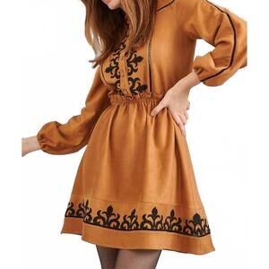 NEW LACE embroidered mini dress in brown/ black